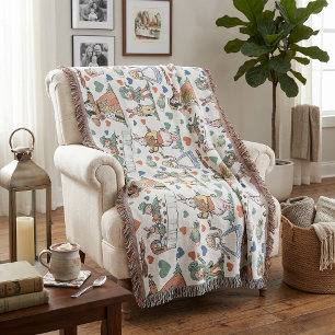 Vintage Alice in Wonderland Garden Party  Throw Blanket