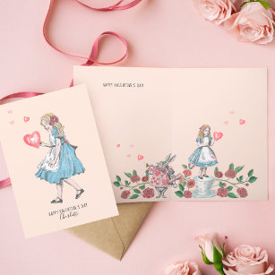 Vintage Alice In Wonderland Happy Valentine's Day  Holiday Card