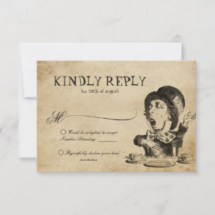 Vintage Alice in Wonderland Mad Hatter Wedding RSVP Card