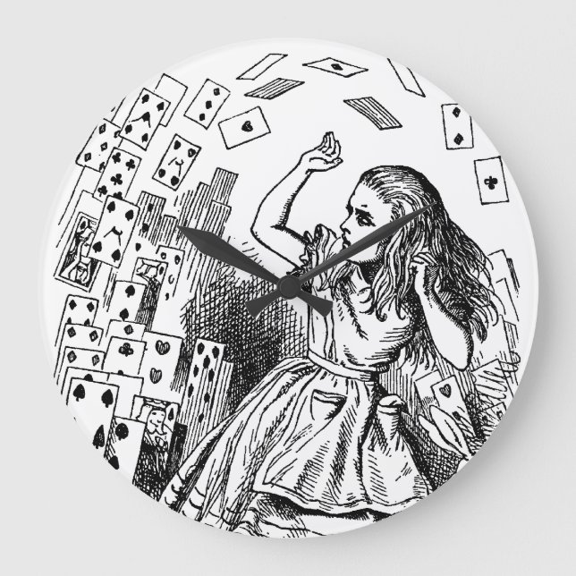 Vintage Alice in Wonderland, Playing Cards Flying Large Clock (Front)