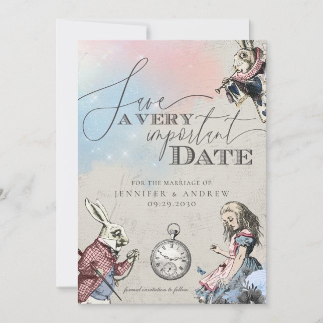 Vintage Alice In Wonderland Save the Date (Front)