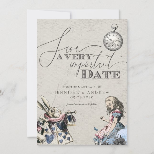 Vintage Alice In Wonderland Save the Date (Front)