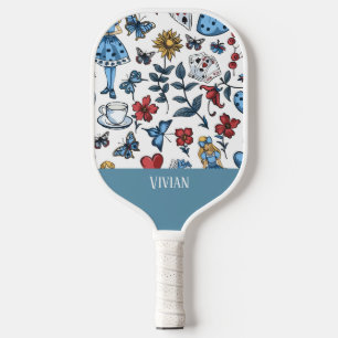 Vintage Alice in Wonderland Seamless Pattern Pickleball Paddle