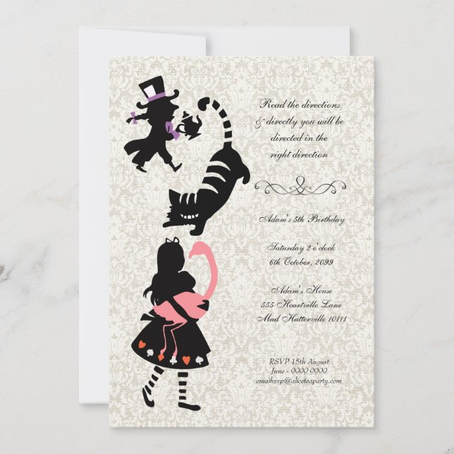 Vintage Alice in Wonderland Tea Party Birthday Invitation (Front)