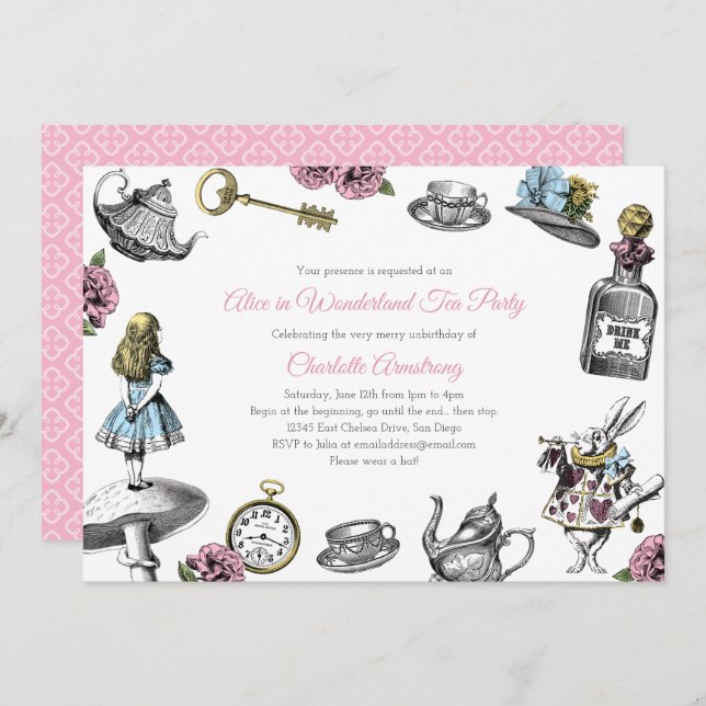 Vintage Alice in Wonderland Tea Party Invitation (Front/Back)