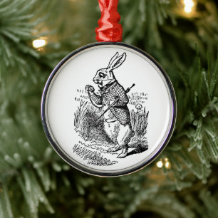 Vintage Alice in Wonderland the White Rabbit Watch Metal Tree Decoration