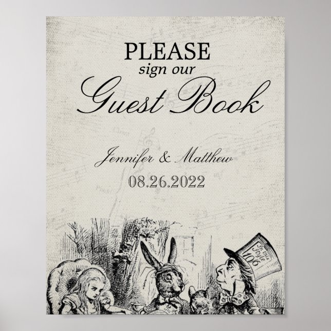 Vintage Alice In Wonderland Wedding Guestbook (Front)