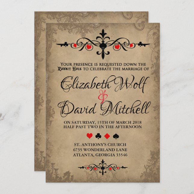 Vintage Alice in Wonderland Wedding Invitation (Front/Back)