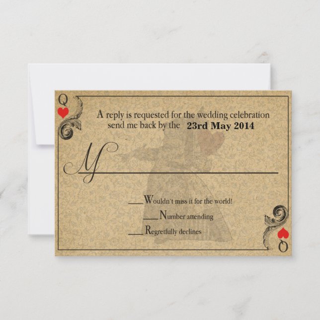 Vintage Alice in Wonderland Wedding RSVP Card (Front)