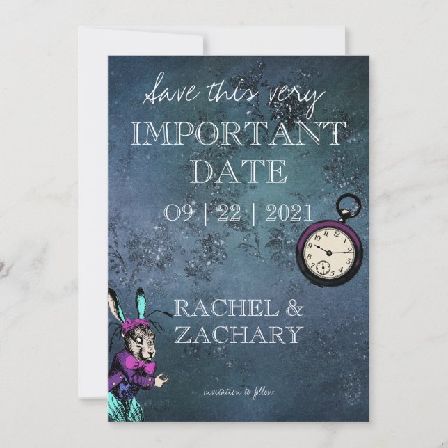Vintage Alice in Wonderland Wedding Save The Date (Front)