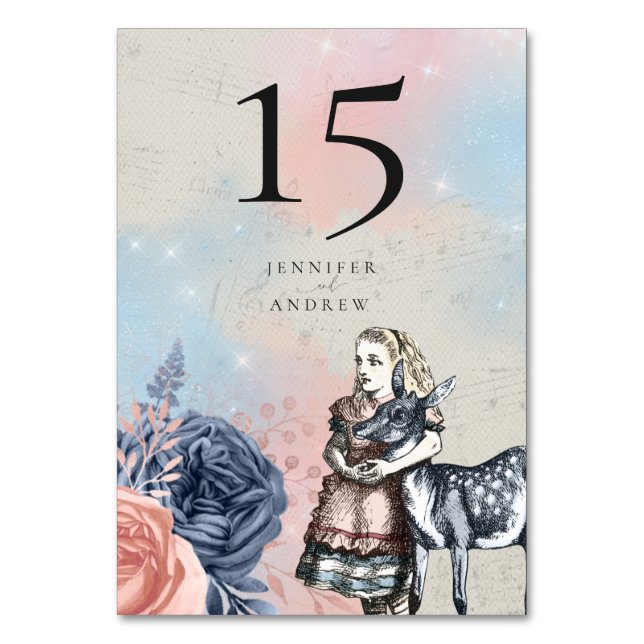 Vintage Alice in Wonderland Wedding Table Number (Front)