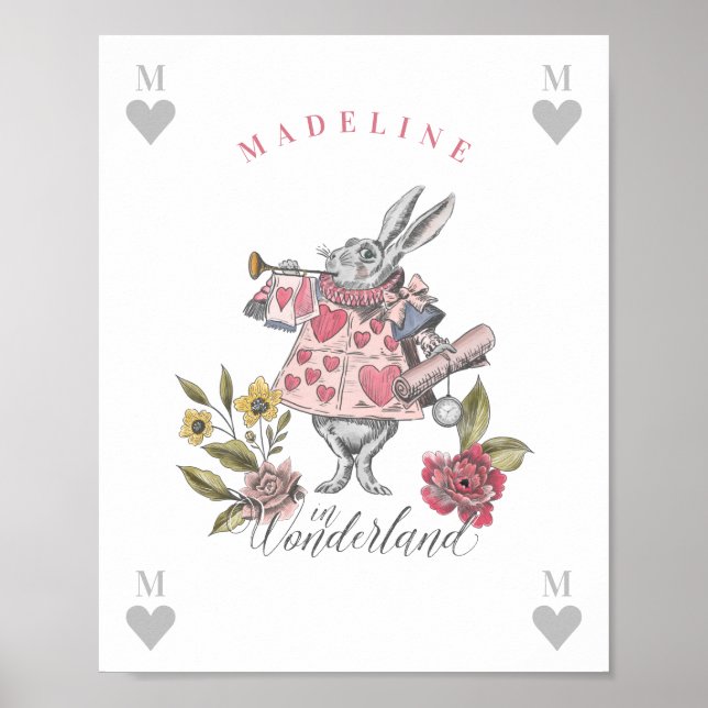 Vintage Alice in Wonderland | White Rabbit Florals Poster (Front)