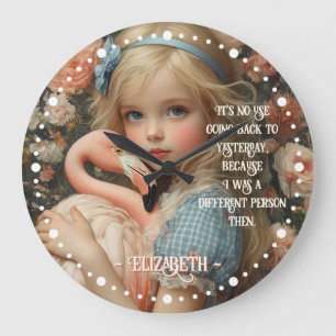 Vintage Alice in Wonderland with Pink Flamingo Large Clock