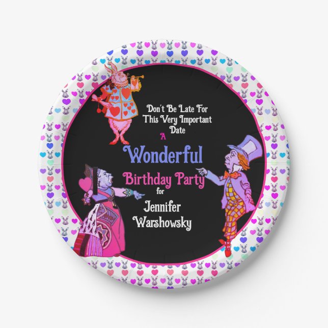 Vintage Alice in Wonderland Wonderful Birthday  Paper Plate (Front)