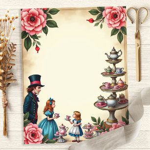 Vintage Alice Mad Hatter Tea Party Floral Paper