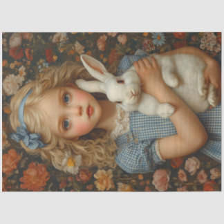 Vintage Alice White Rabbit Portrait Oil Painting Tissue Paper
