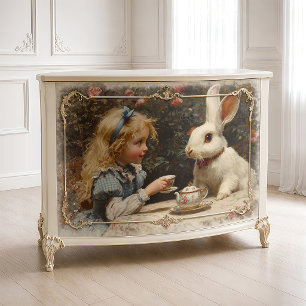 Vintage Alice White Rabbit Tea Party Oil Painting Tissue Paper