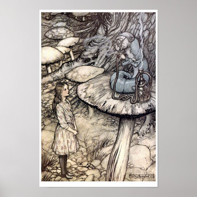 Vintage Alice with Hookah Smoking Caterpillar Poster (Front)
