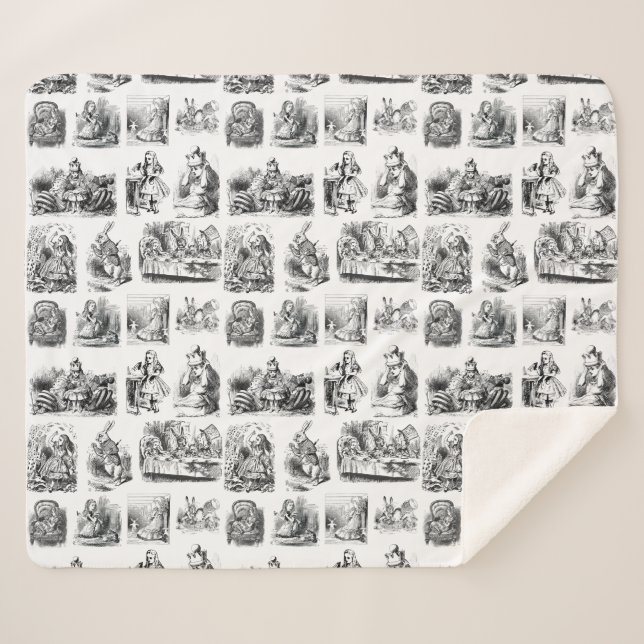 Vintage Alice's Adventures in Wonderland Pattern Sherpa Blanket (Front (Horizontal))