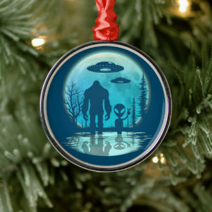 Vintage Alien Bigfoot Metal Christmas Ornament