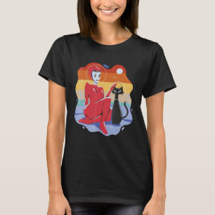 Vintage alien girl with a suit and space cat with  T-Shirt