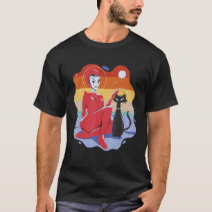 Vintage alien girl with a suit and space cat with T-Shirt