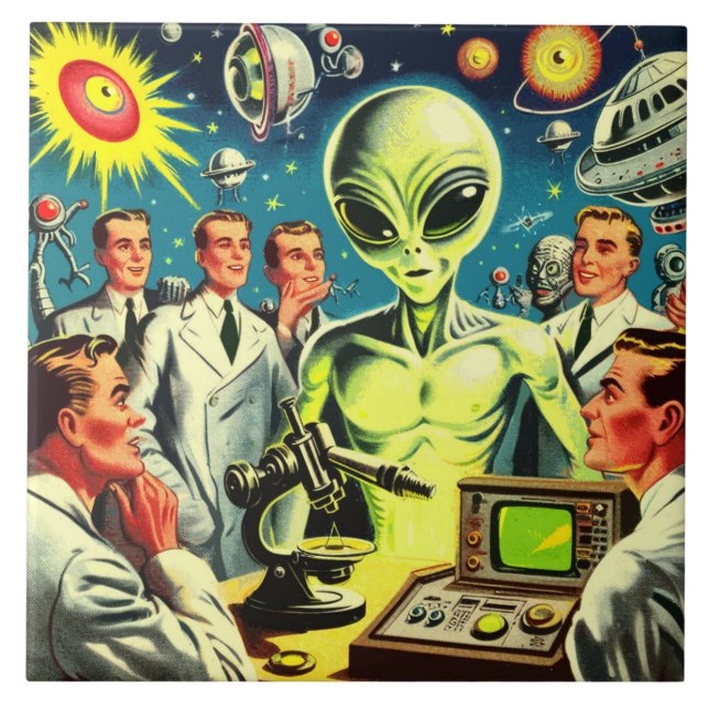 Vintage Alien Science Fiction Comics Ceramic Tile (Front)
