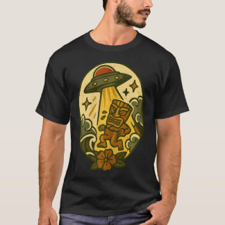 Vintage Alien Ufo Beam Up Tiki Totem Retro Tattoo T-Shirt