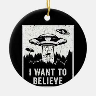 Vintage Alien UFO Hunter I Want To Believe Retro P Ceramic Ornament