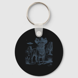 Vintage Alien Ufo Western Cowboy French Bulldog Key Ring