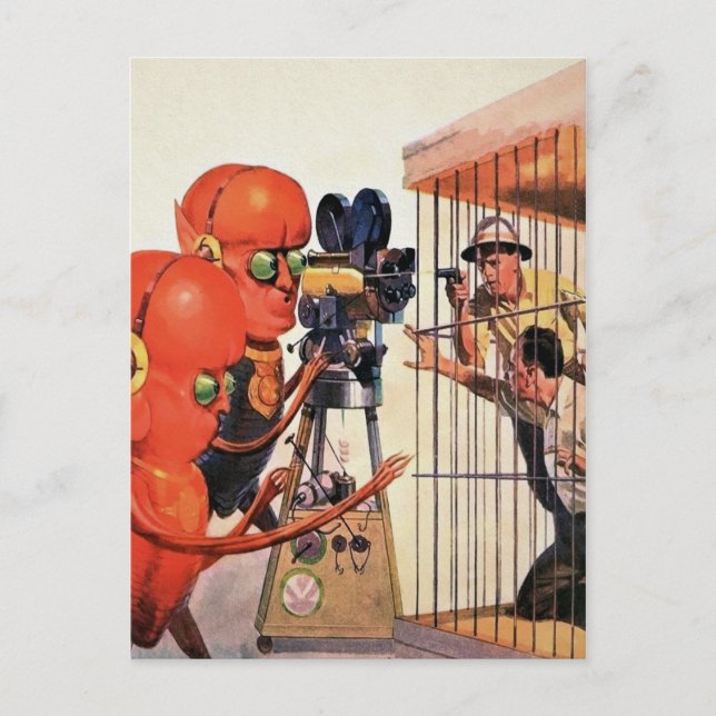 Vintage Alien Zoo Sci-Fi Design Postcard (Front)