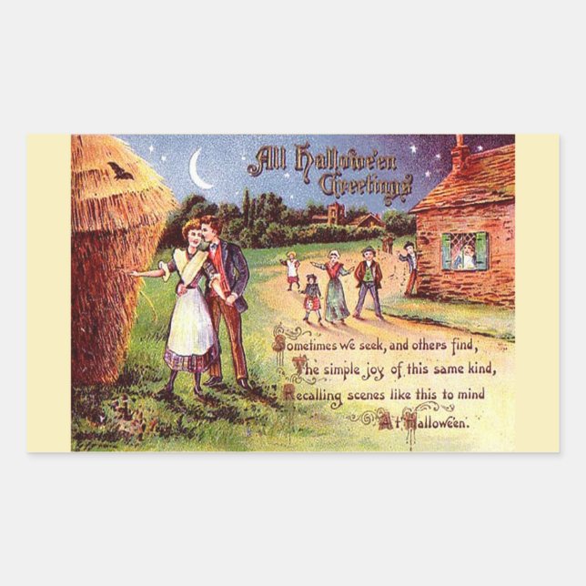 Vintage All Halloween Greeting Couple Rectangular Sticker (Front)