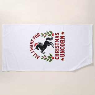 Vintage All I Want for Christmas Is a Unicorn Funn Beach Towel