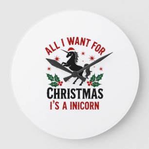 Vintage All I Want for Christmas Is a Unicorn Funn Large Clock