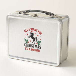 Vintage All I Want for Christmas Is a Unicorn Funn Metal Lunch Box