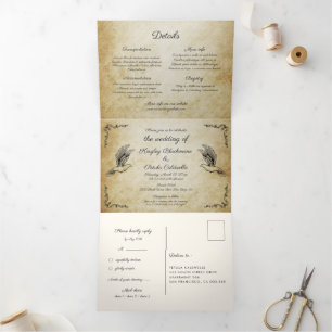 Vintage all in one wedding Tri-Fold invitation