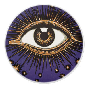 Vintage All Seeing Eye Mystic Celestial Art Ceramic Knob
