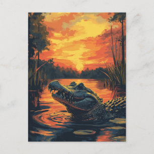 Vintage Alligator Reptilien Florida Abendsonne Postcard