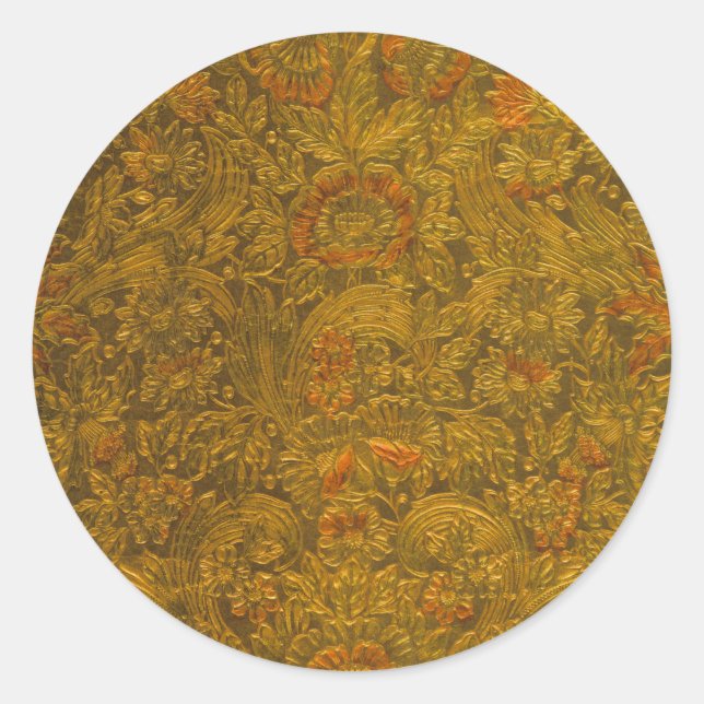Vintage Allover Embossed Floral Pattern Classic Round Sticker (Front)