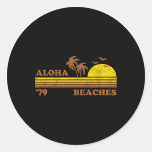 Vintage Aloha Beaches Hawaii Beach Retro Sunset 70 Classic Round Sticker