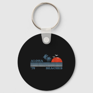 Vintage Aloha Beaches Hawaii Beach Retro Sunset 70 Key Ring