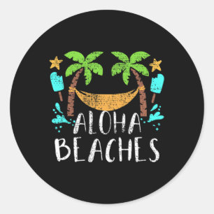 Vintage Aloha Beaches Hawaiian Hawaii Vacation Bea Classic Round Sticker