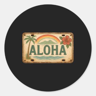 Vintage Aloha License Plate Hawaii Classic Round Sticker