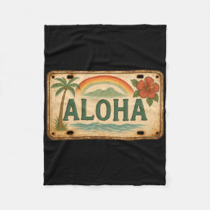 Vintage Aloha License Plate Hawaii Fleece Blanket