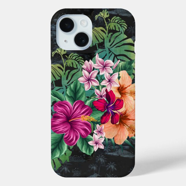 Vintage Aloha Shirt Print with Hibiscus Phone Case (Back)