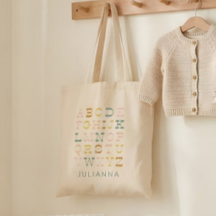 Vintage Alphabet Letters in Pastel Personalised Tote Bag