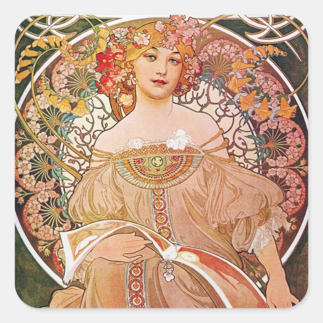 Vintage Alphonse Maria Mucha Art Square Sticker (Front)