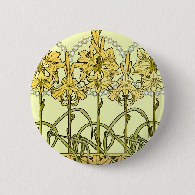 Vintage Alphonse Mucha Art Nouveau Lily Pattern 6 Cm Round Badge (Front)