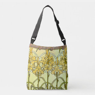Vintage Alphonse Mucha Art Nouveau Lily Pattern Crossbody Bag