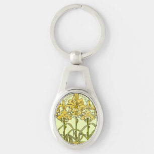 Vintage Alphonse Mucha Art Nouveau Lily Pattern Key Ring